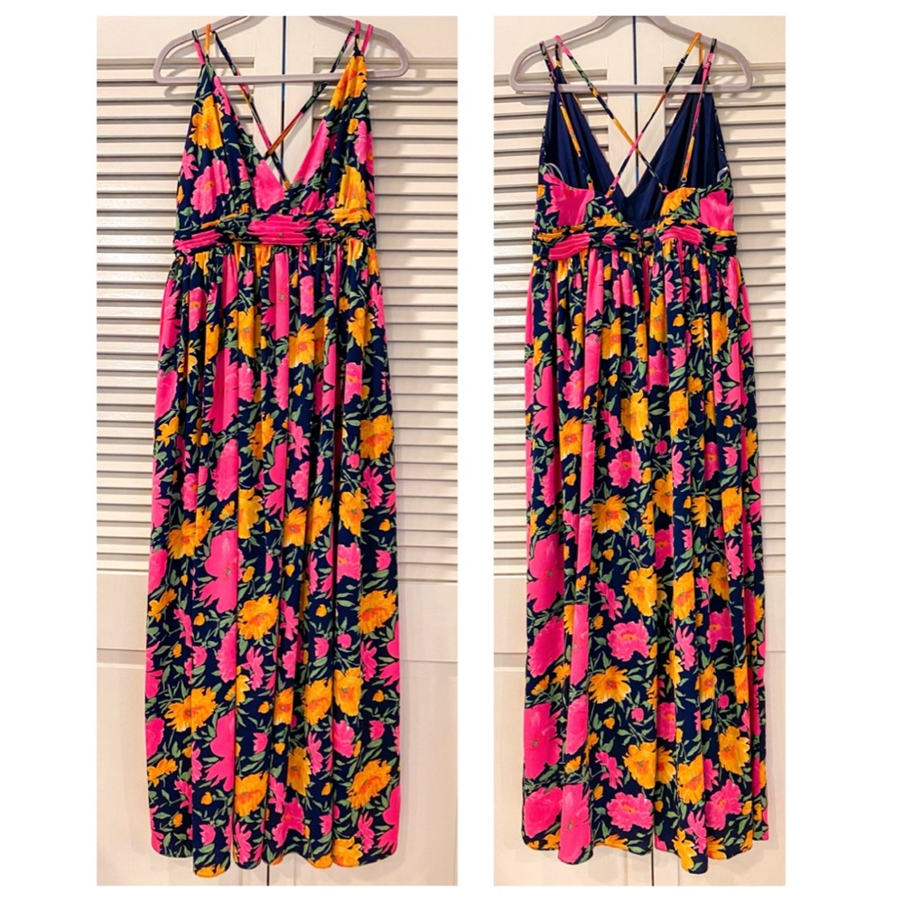 Navy Floral Print Sleeveless Strappy Maxi Dress Size XL